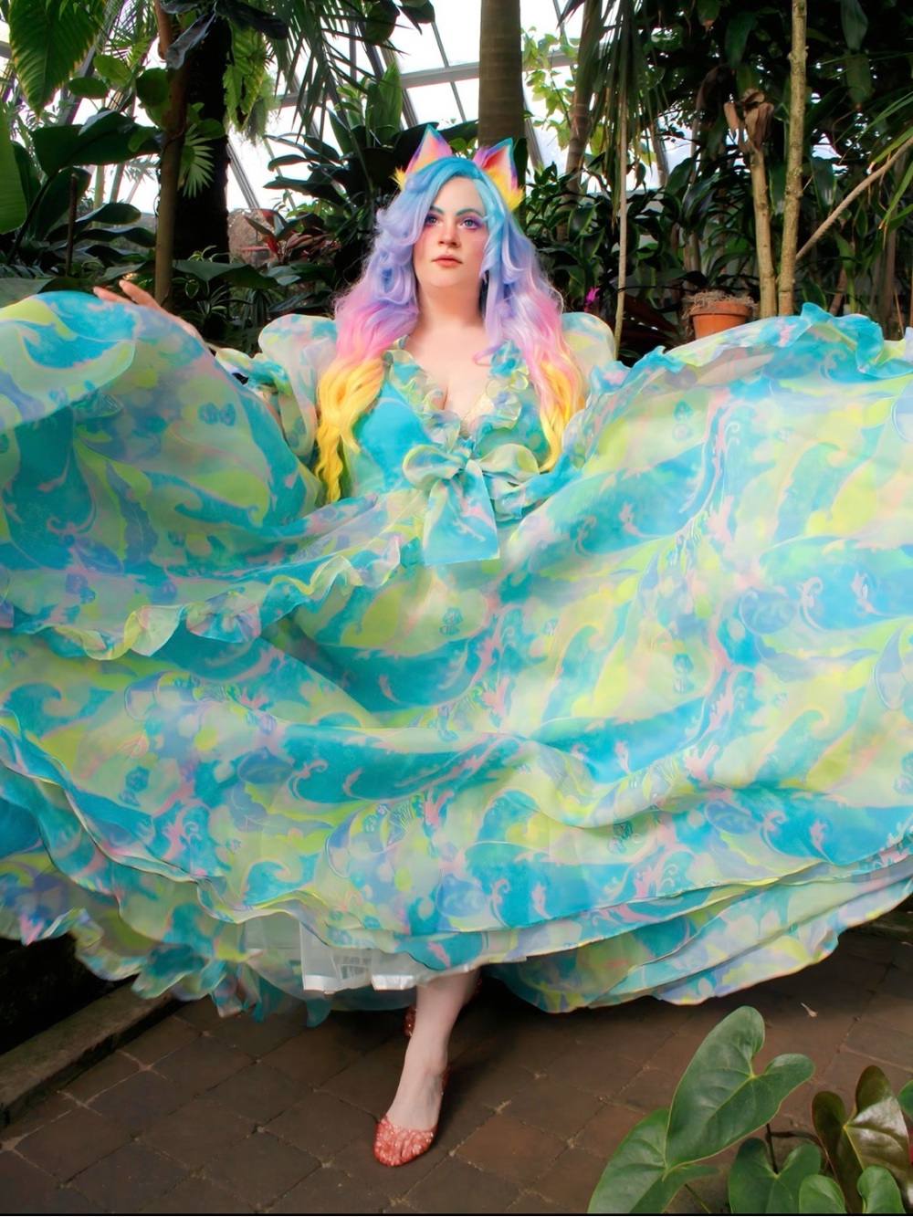 Selkie Pastel Aqua Rainbow Chiffon Midi Dress